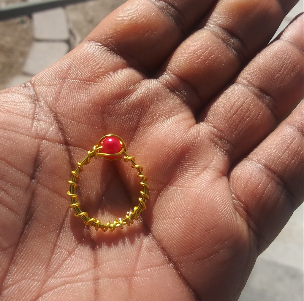 Red Pearl Gold Wire Wrapped Ring