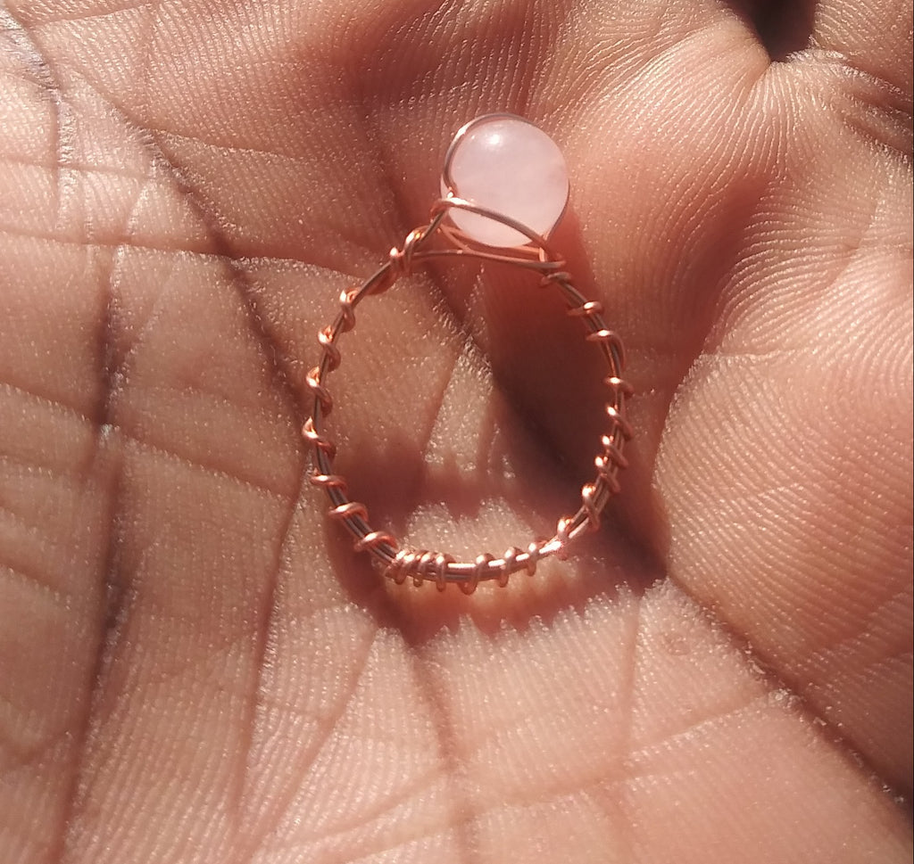 Rose Quartz Copper Wire Wrapped Ring
