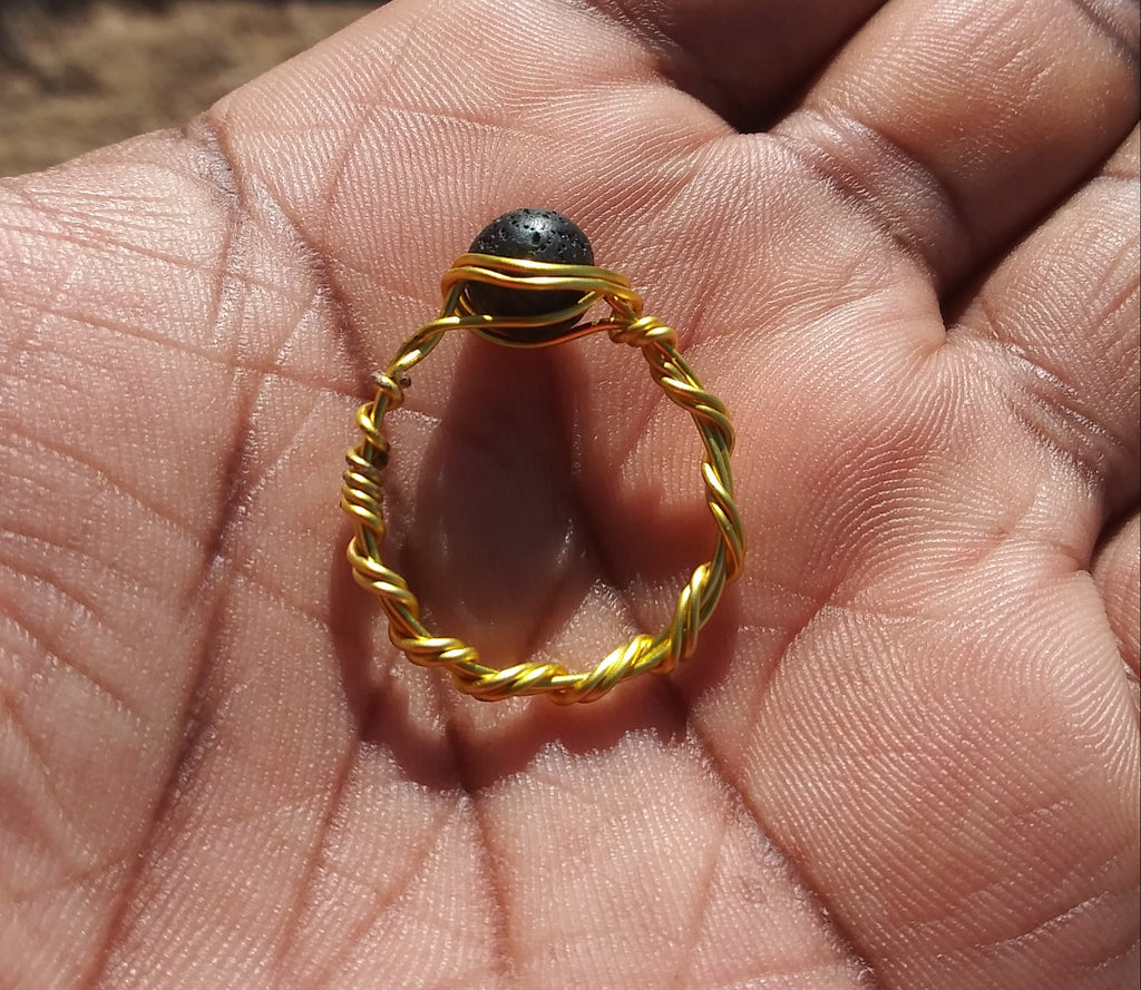Lava Stone Gold Wirewrapped Ring