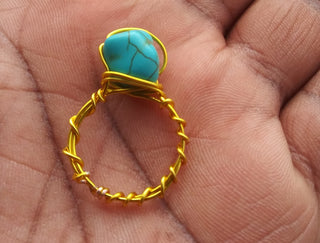 Turquoise Rock Gold Wirewrapped Ring