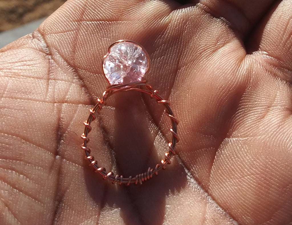 Clear Marble Copper Wirewrapped Ring