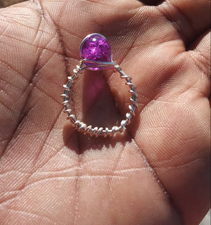 Purple Marble Silver Wirewrapped Ring