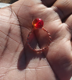 Fireball Marble Copper Wirewrapped Ring