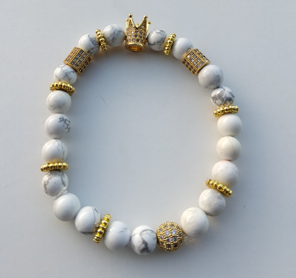 (Snowflake) White Howlite Swaroski Crystal bracelet