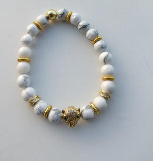 White howlite Gold Zircon Cheetah Head Bracelet