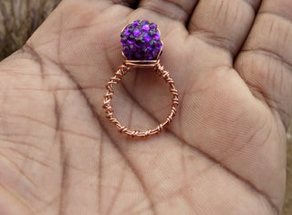Purple Rhinestone Copper Wirewrapped Ring