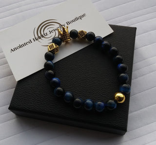 King Crown Blue Tigers Eye Bracelet