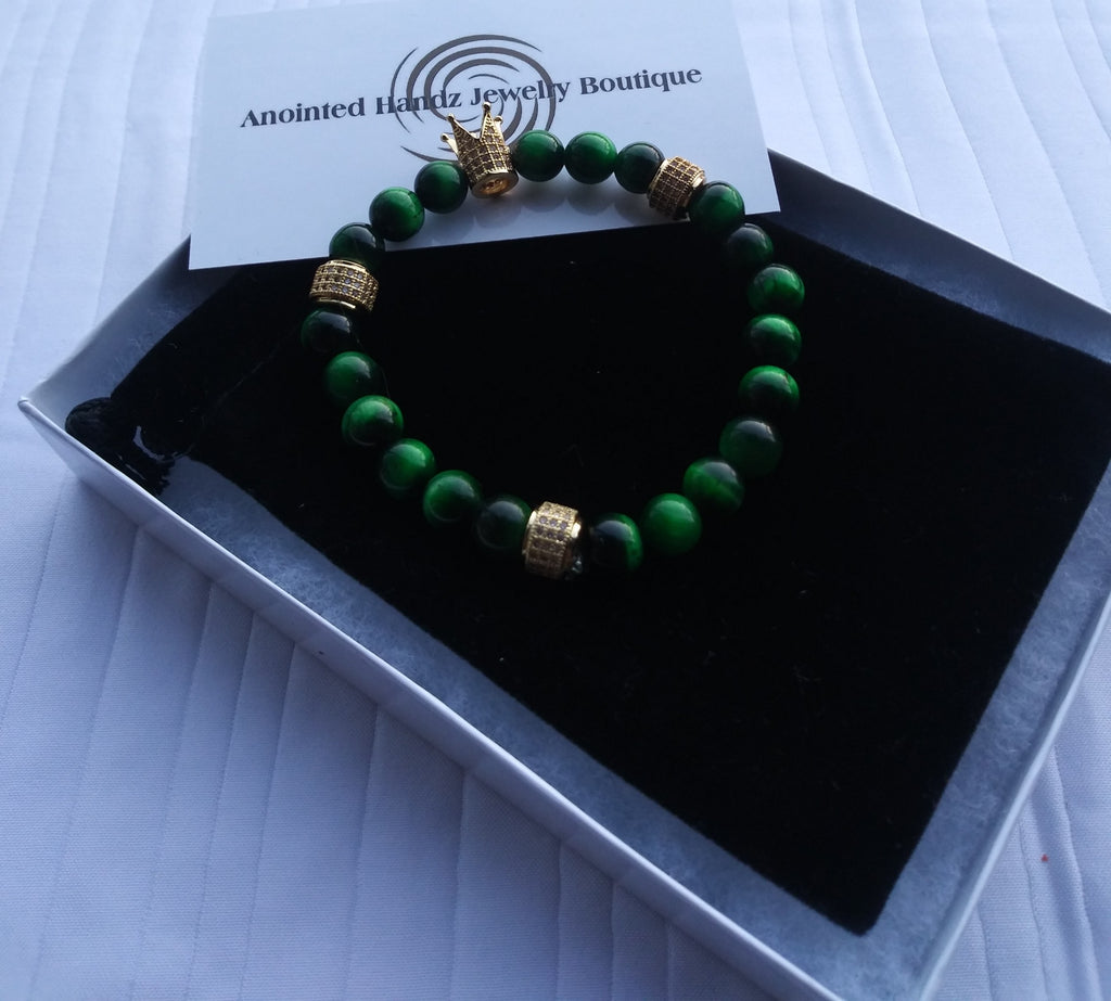 Green Tigers Eye Zirconia King Crown Bracelet