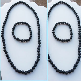 Blackonyx/Lavastone Beaded Necklace Set