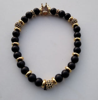 Black Agate Swarovski Crystal King Crown Bracelet