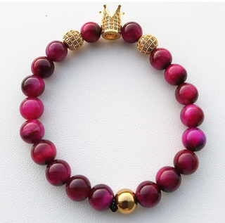 Pink Tigers Eye Swarovski Crystal Bracelet