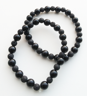 Black Onyx/Lavastone Beaded Stretch Bracelet
