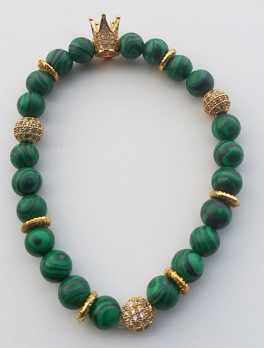 Unisex Malachite Tripple Swarovski Crystal Bracelet