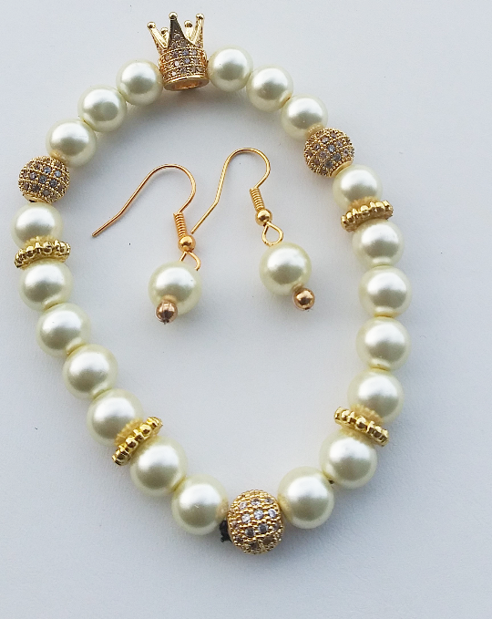 Ivory Pearl Swarovski Crystal Bracelet Set