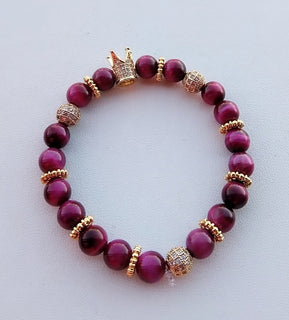 Pink Tigers Eye👑 Queen Crown BRACELET
